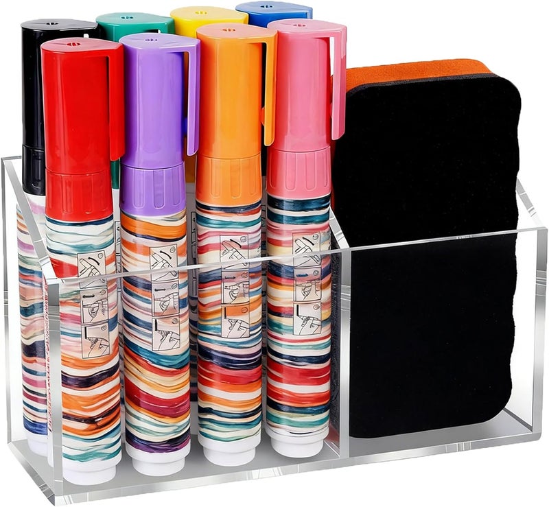 Ameceres Magnetic Pen Holder Classroom Organization Acrylic Marker Holder for Whiteboard Refrigerator Locker Accessories Pencil Dry Erase Marker Basket (2 Compartments * 1) - Image 1